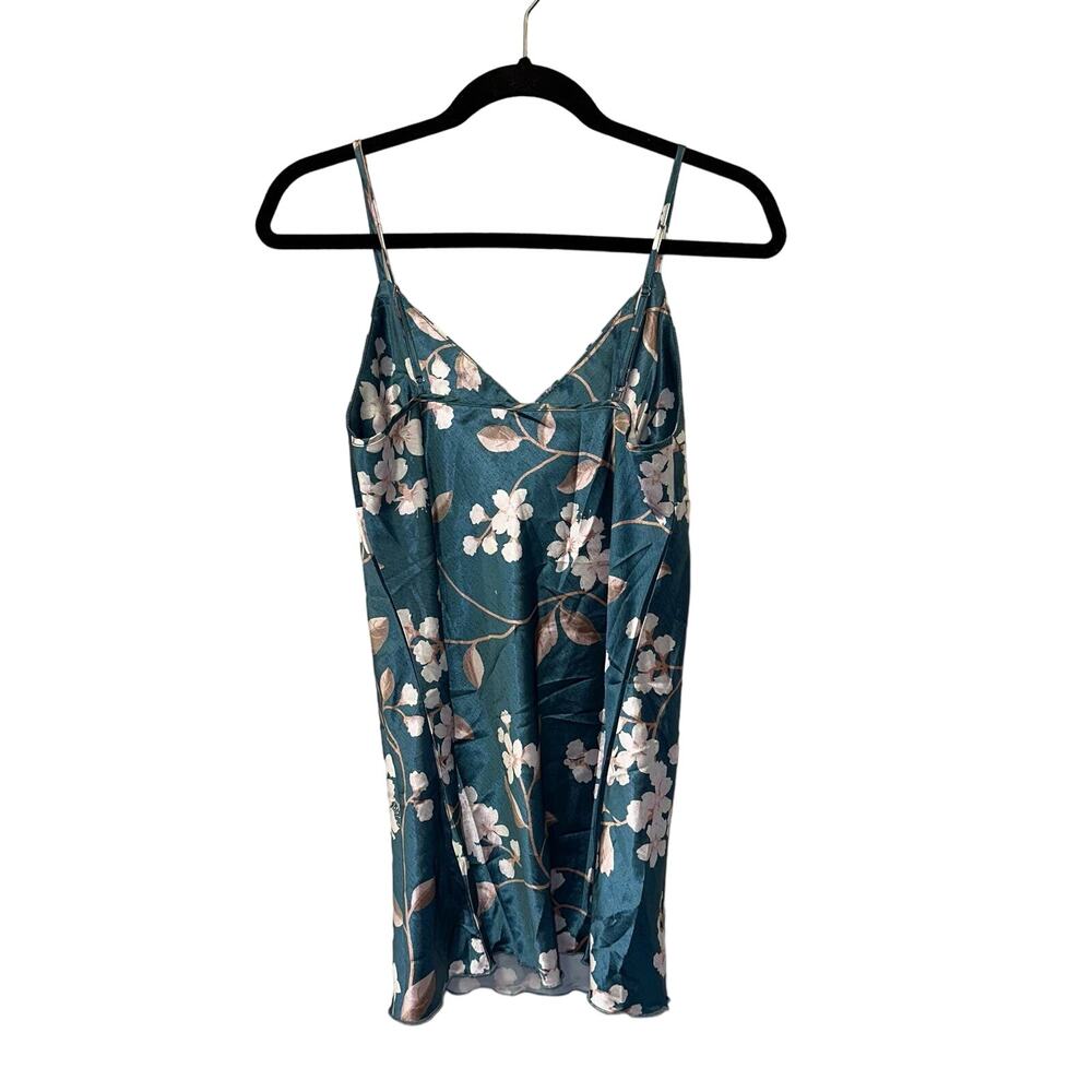 SHEIN Satin Floral Slip Dress Teal Mini Nightgown Small